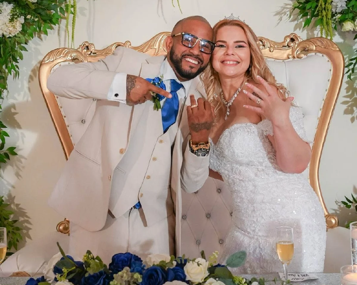 Real newlyweds celebrating their rings at Nencini Ballroom